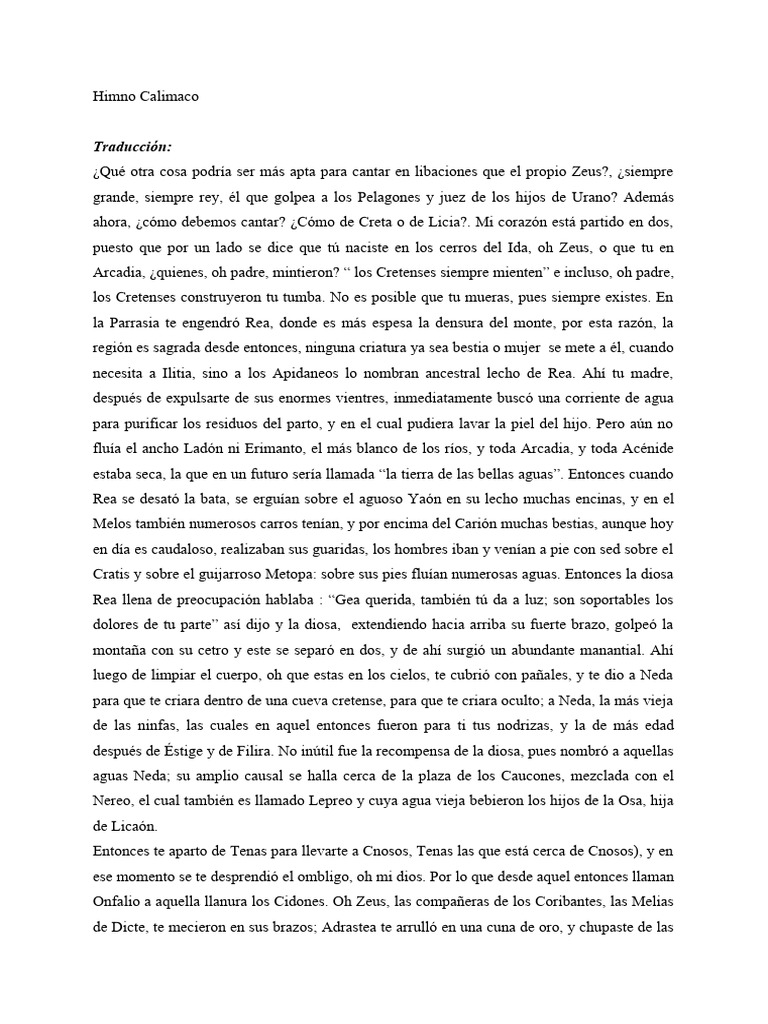 Himno Calimaco | PDF | Zeus | Religión Griega Antigua