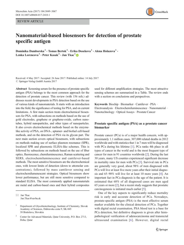 Nanomaterial Biosensors for PSA Detection | PDF | Biosensor | Surface ...