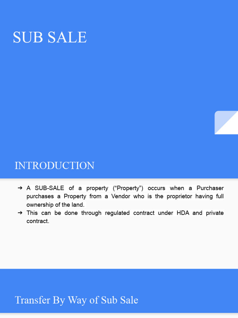Understanding Sub-Sale Agreements in Real Estate | PDF | Repurchase ...