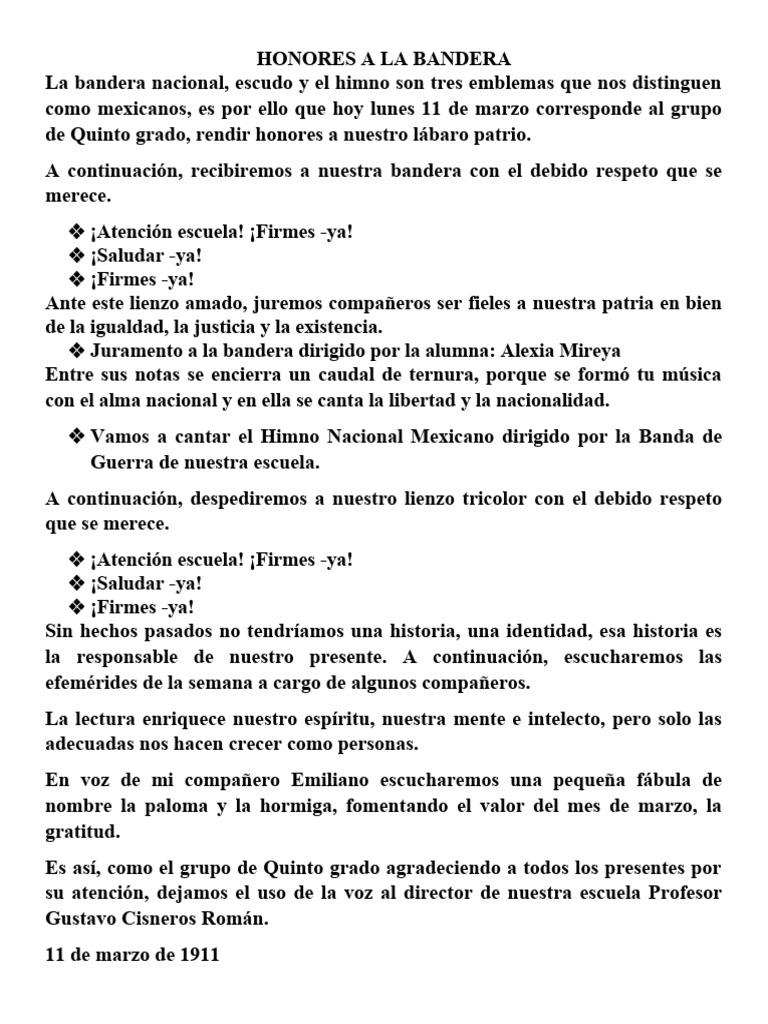 Honores a la Bandera en Quinto Grado | PDF