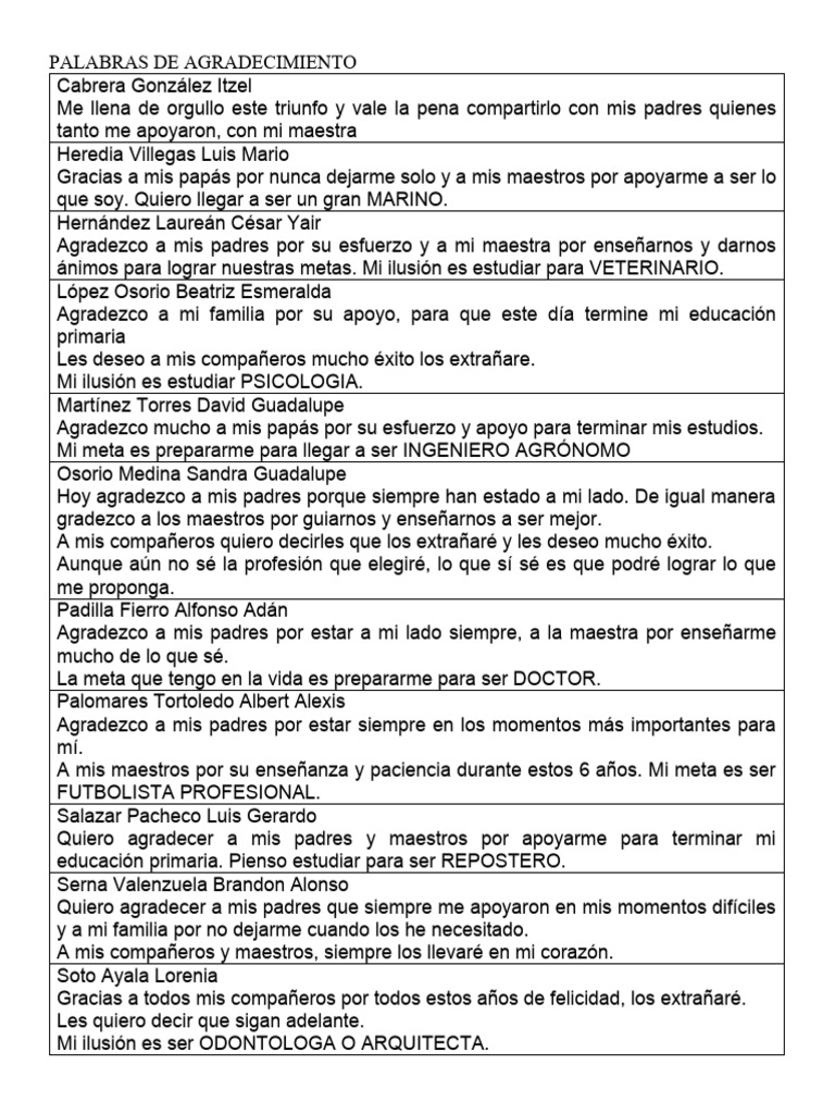 Agradecimientos en Educación Primaria | PDF | Salud y bienestar ...