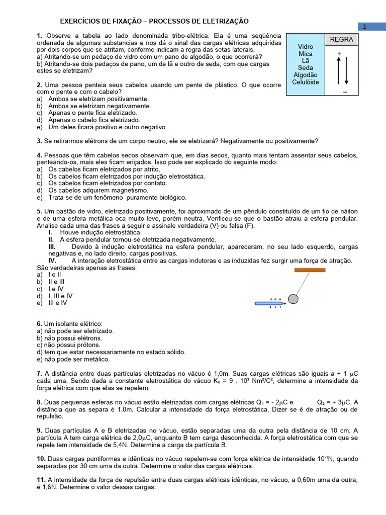 Exercícios sobre Processos de Eletrização | PDF | Carga elétrica ...