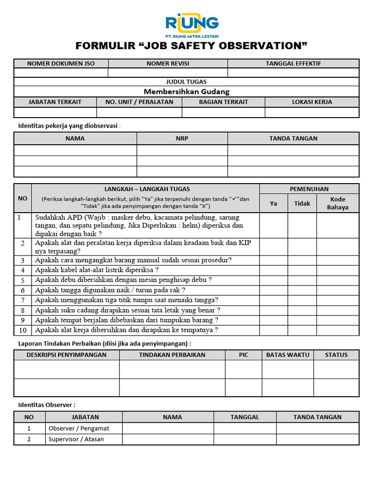 Formulir Observasi Keselamatan Kerja | PDF