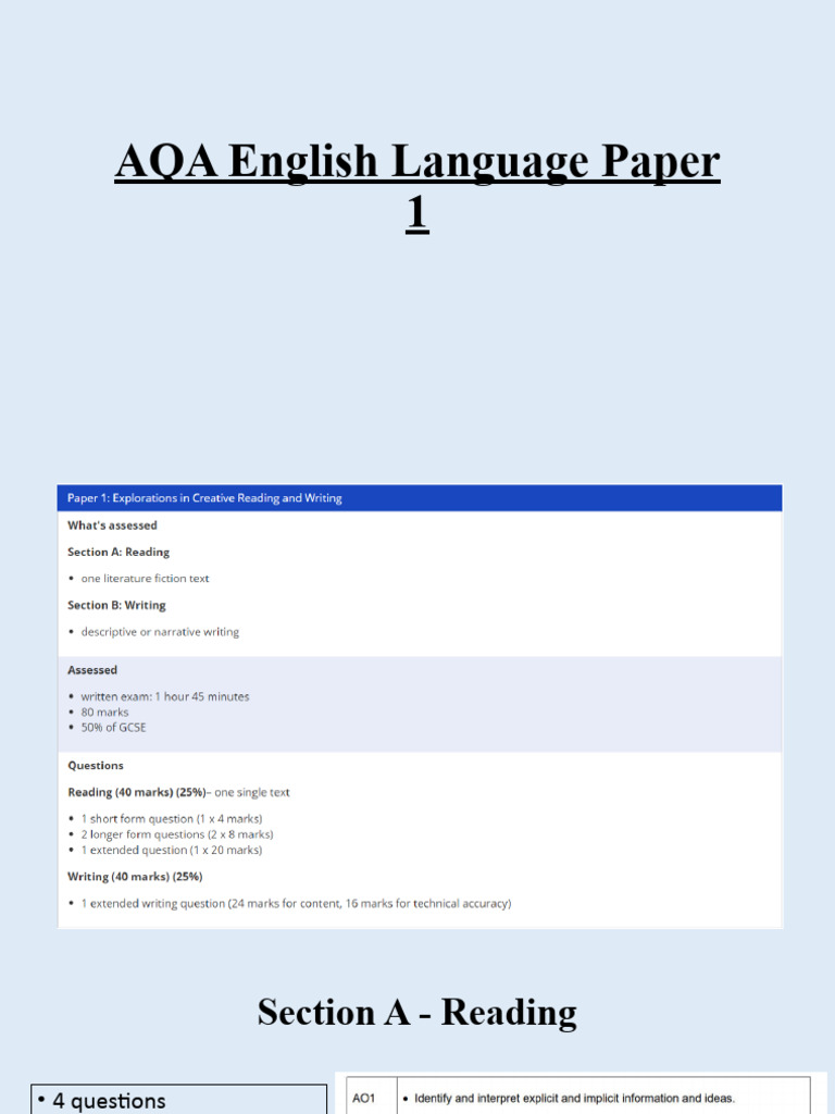 AQA English Language Paper 1 Overview | PDF