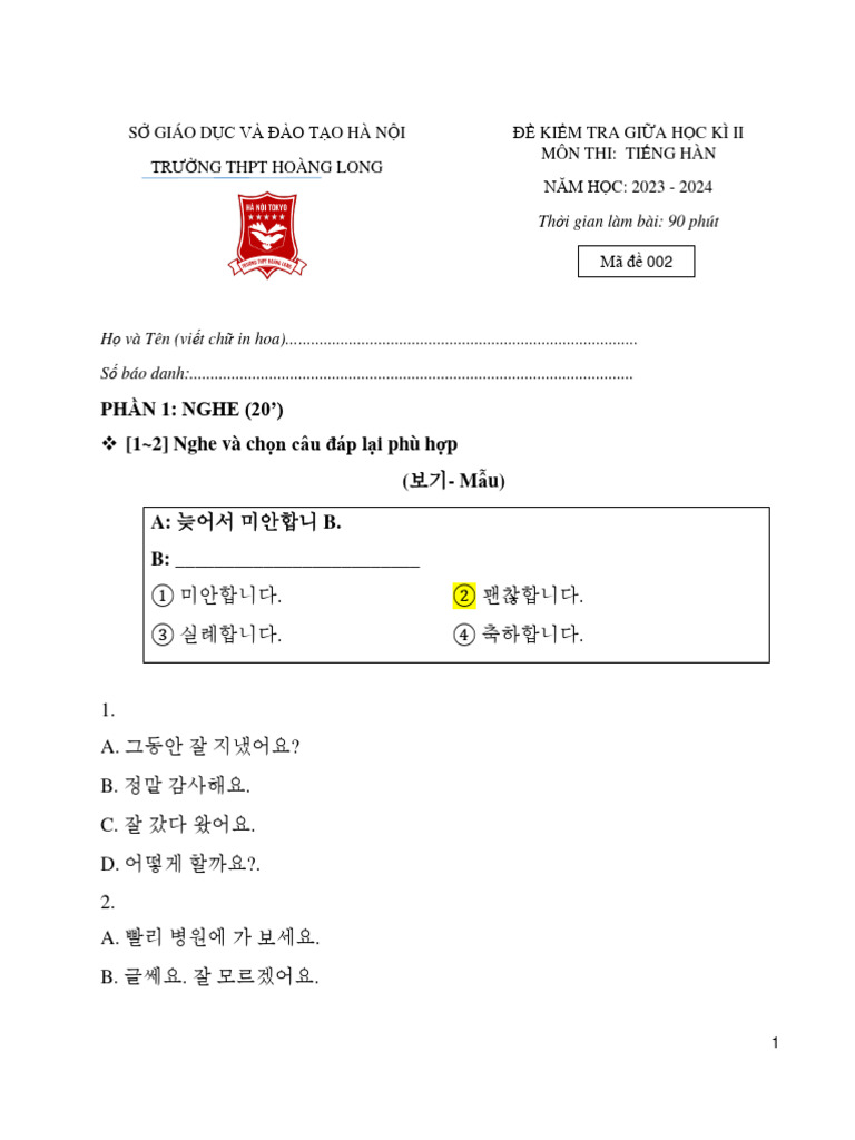 Mã đề 002 | PDF