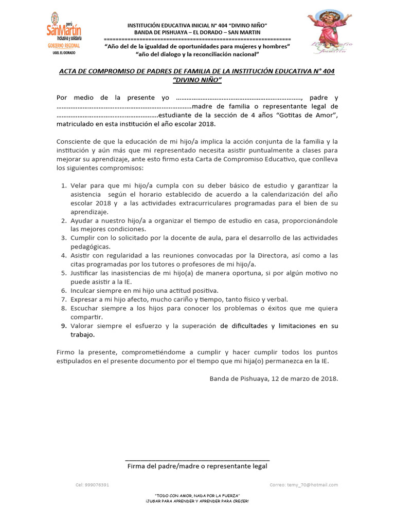 ACTA DE COMPROMISO DE PADRES DE FAMILIA_1 | PDF | Escuelas | Aprendizaje