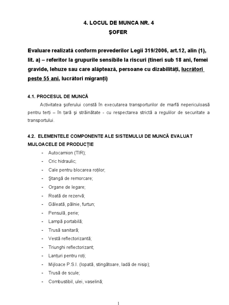 Evaluare Sofer Transport International Grup Sens La Risc