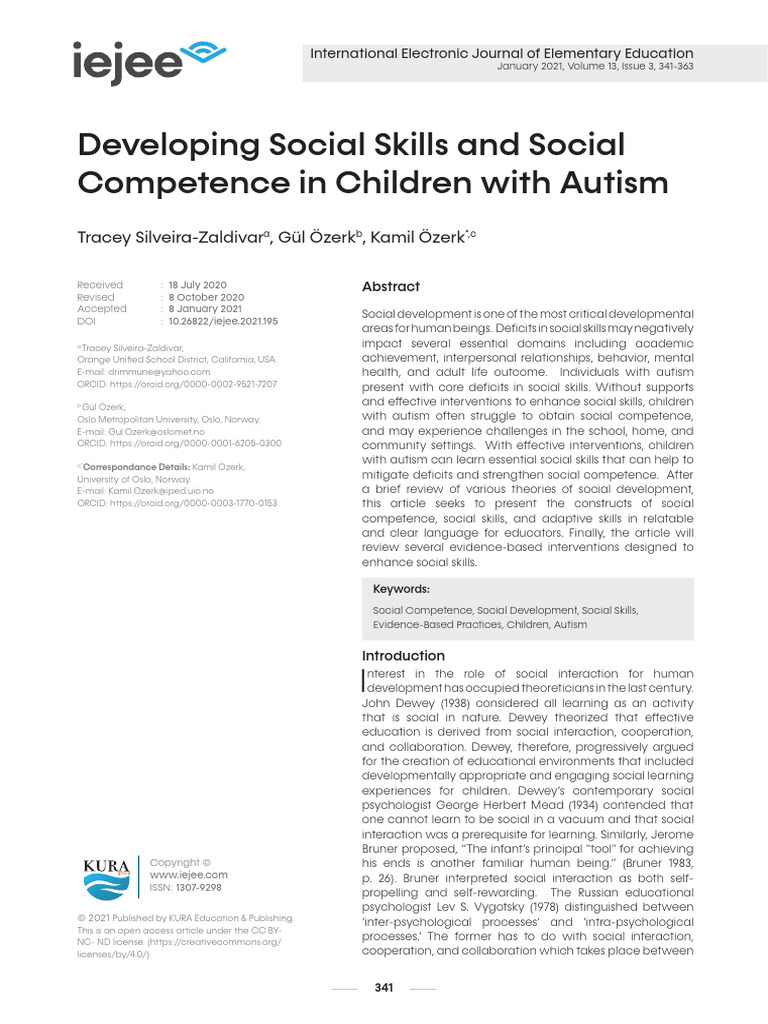 Social Skills in Children With Autism | PDF | Autism Spectrum | Social ...