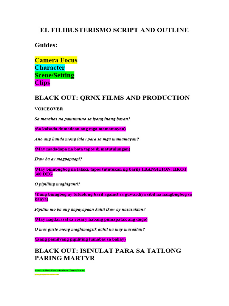 EL FILIBUSTERISMO SCRIPT AND OUTLINE | PDF