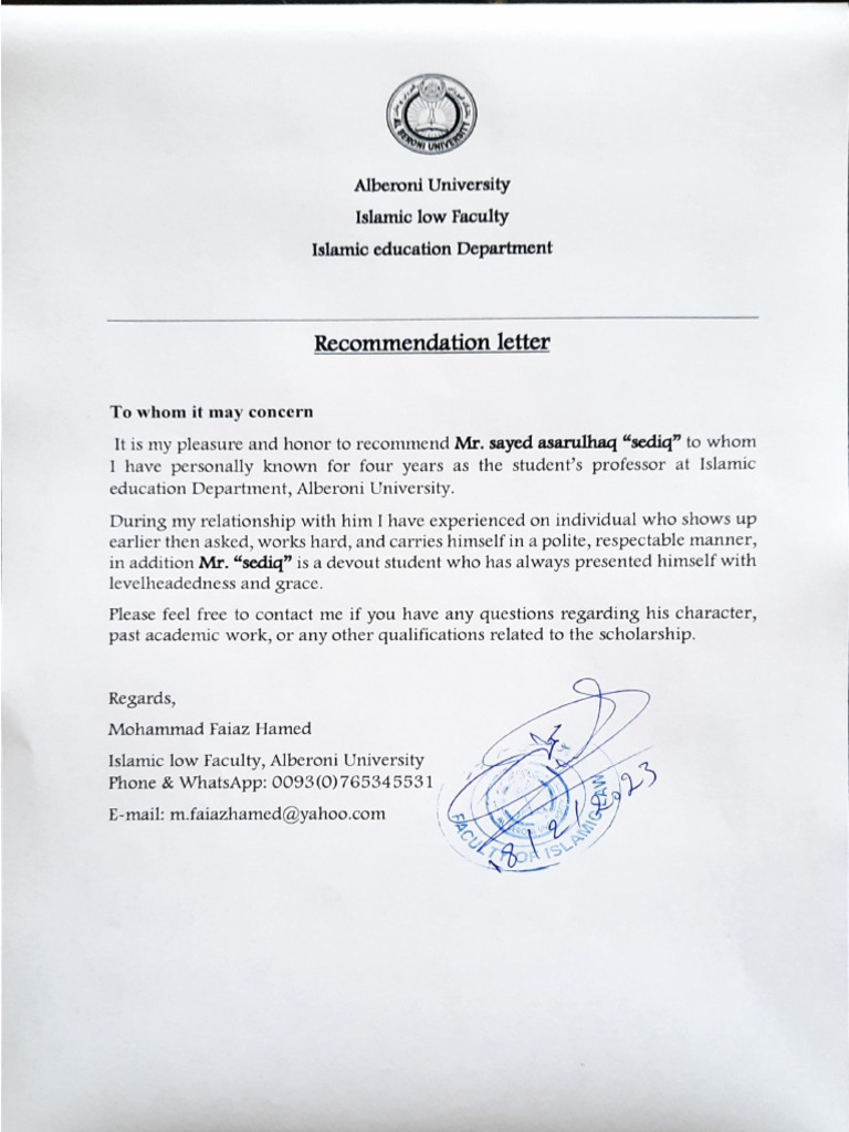 Recommendation Hamed Pdf