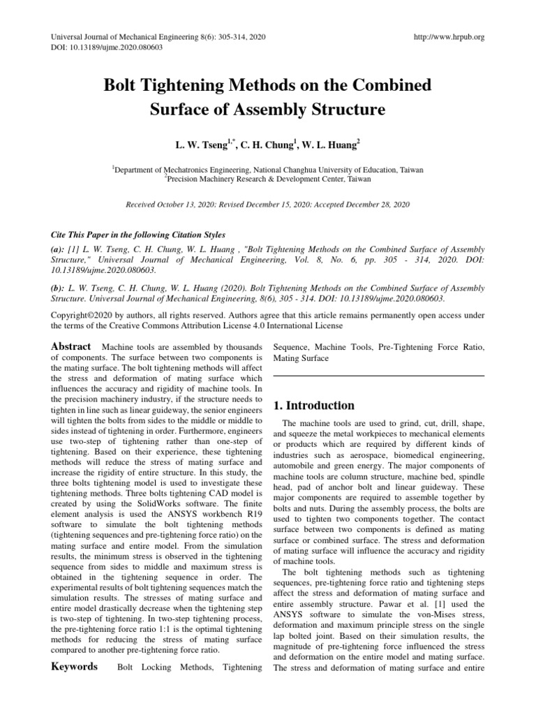2 - Bolt Tightening Methods On The CombinedSurface of Assembly ...