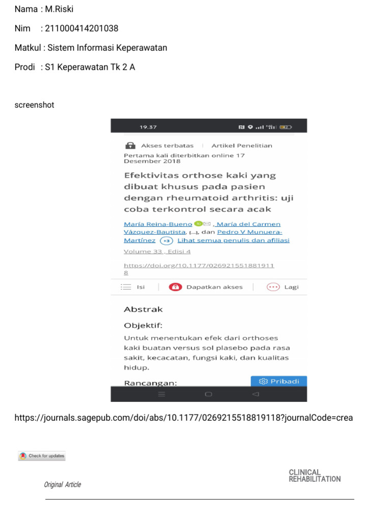 M.Riski Nim211000414201038 Sistem Informasi | PDF | Arthritis | Effect Size