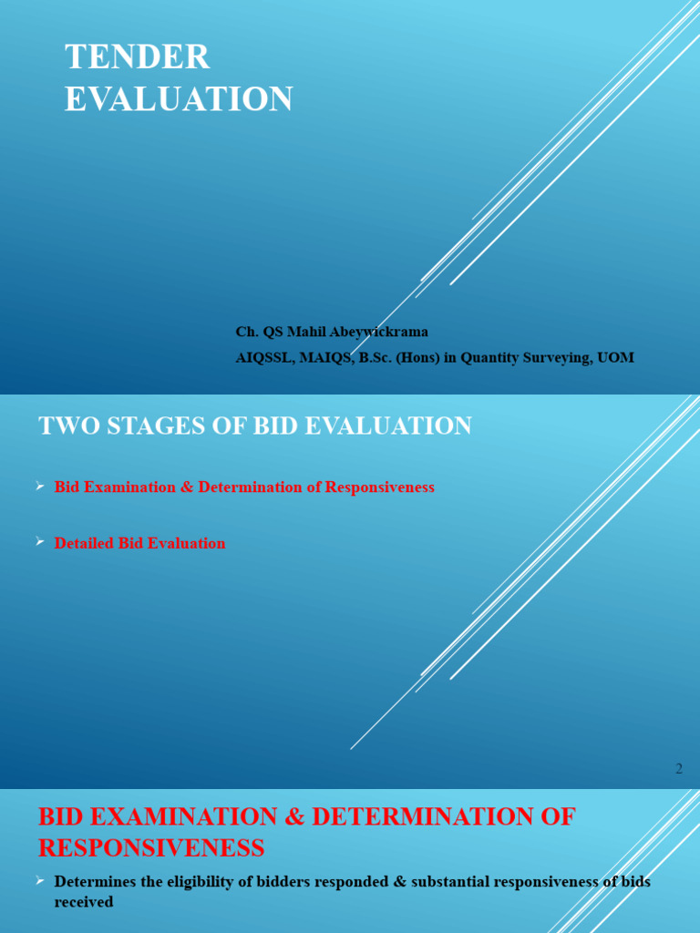 Tender Evaluation Process Overview | PDF | Negotiation | Prices