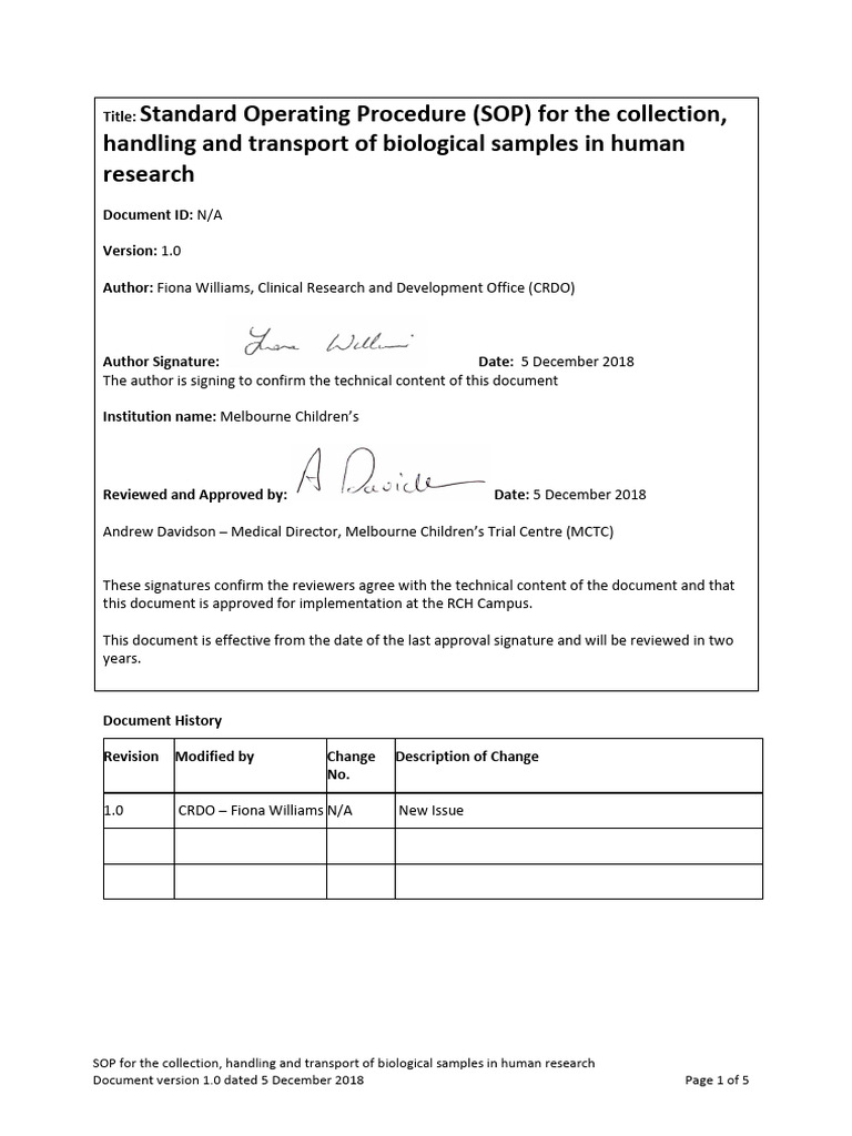 SOP for Human Research Samples | PDF | Science & Mathematics