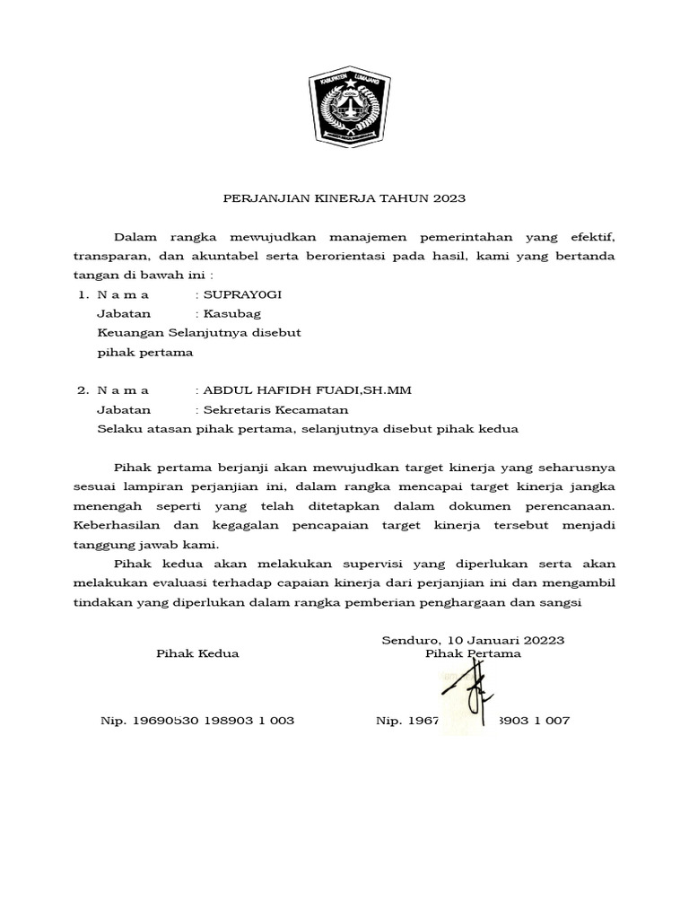 Contoh Perjanjian Kinerja Pdf