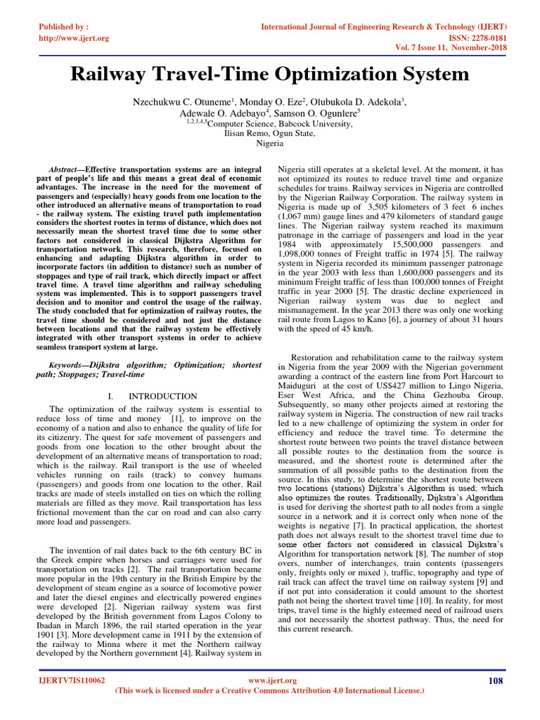 Railway Travel Time Optimization System | PDF | Applied Mathematics ...