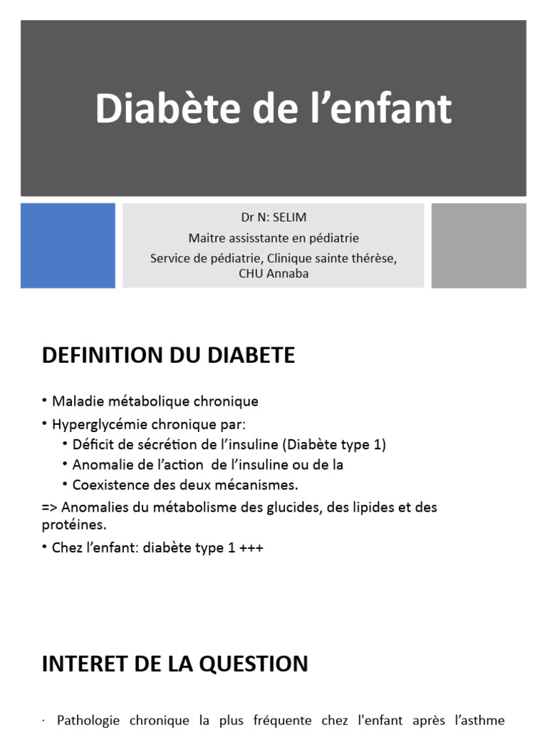 Diabète de Type 1 chez l'Enfant | PDF | Maladies et troubles ...