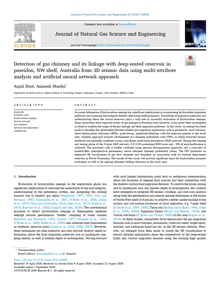 Gas Chimney Detection via Seismic Data | PDF | Petroleum Reservoir ...