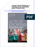 Download textbook Acts Of Knowing Critical Pedagogy In Against And Beyond The University Stephen Cowden Ed ebook all chapter pdf 