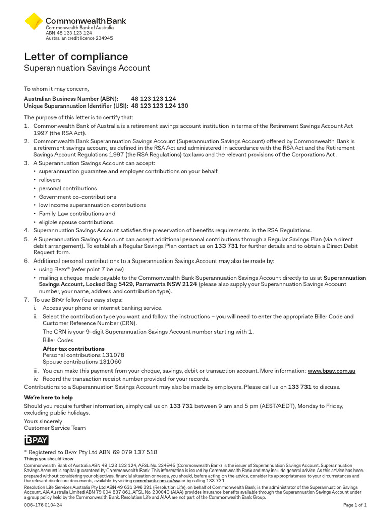 Letter of Compliance ACC | PDF | Pension | Financial Services