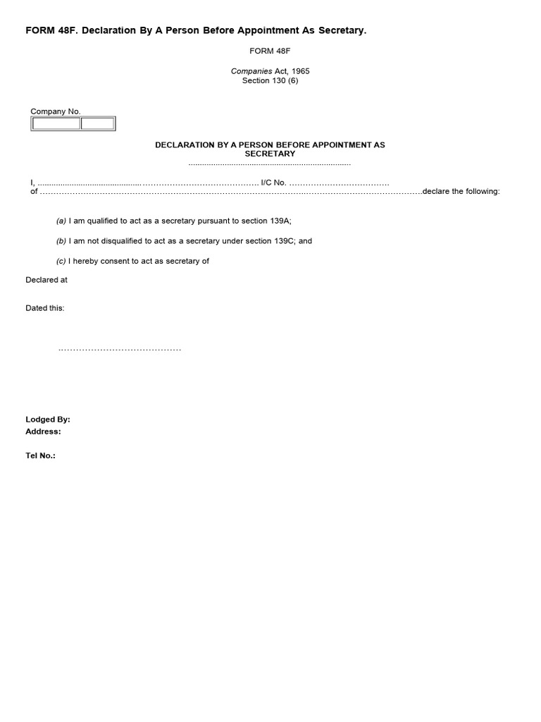 Declaration Form for Company Secretary | PDF