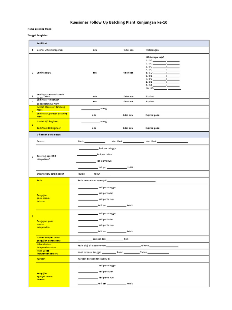 Sertifikat dan Pengujian Batching Plant | PDF