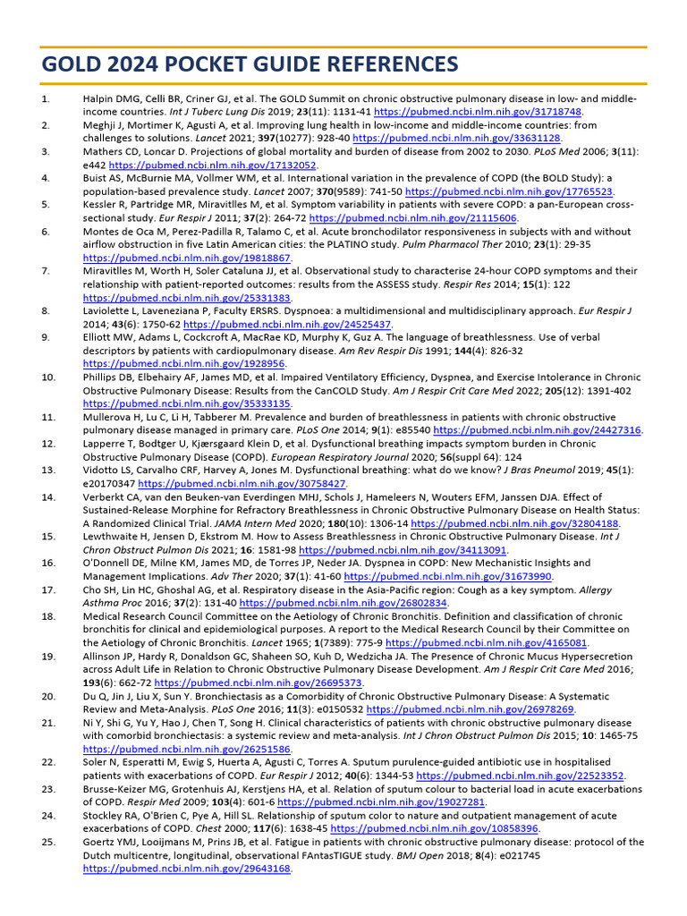 GOLD 2024 COPD Pocket Guide References | PDF | Chronic Obstructive Pulmonary Disease ...