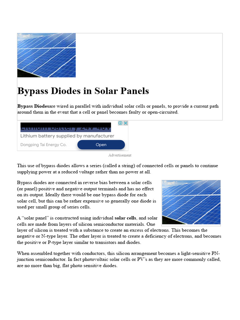 Bypass Diodes in Solar Panels and Arrays | PDF | Solar Cell | Photovoltaics