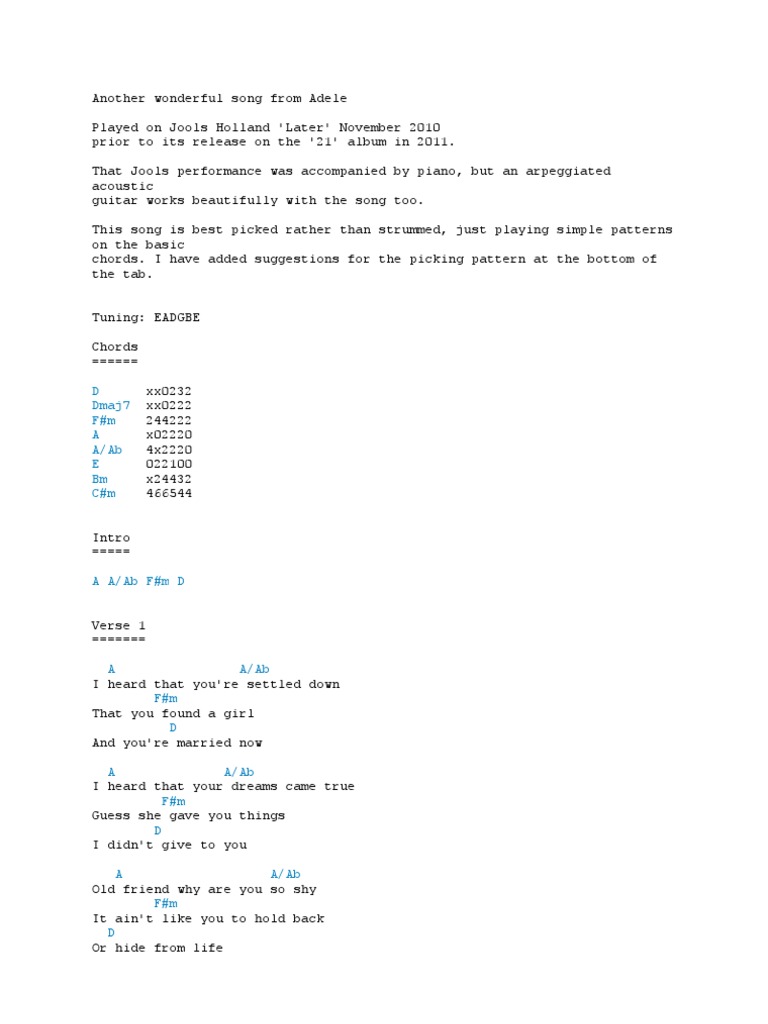 Adele Someone Like You Tab Guitar Pdf Song Structure Recorded Music