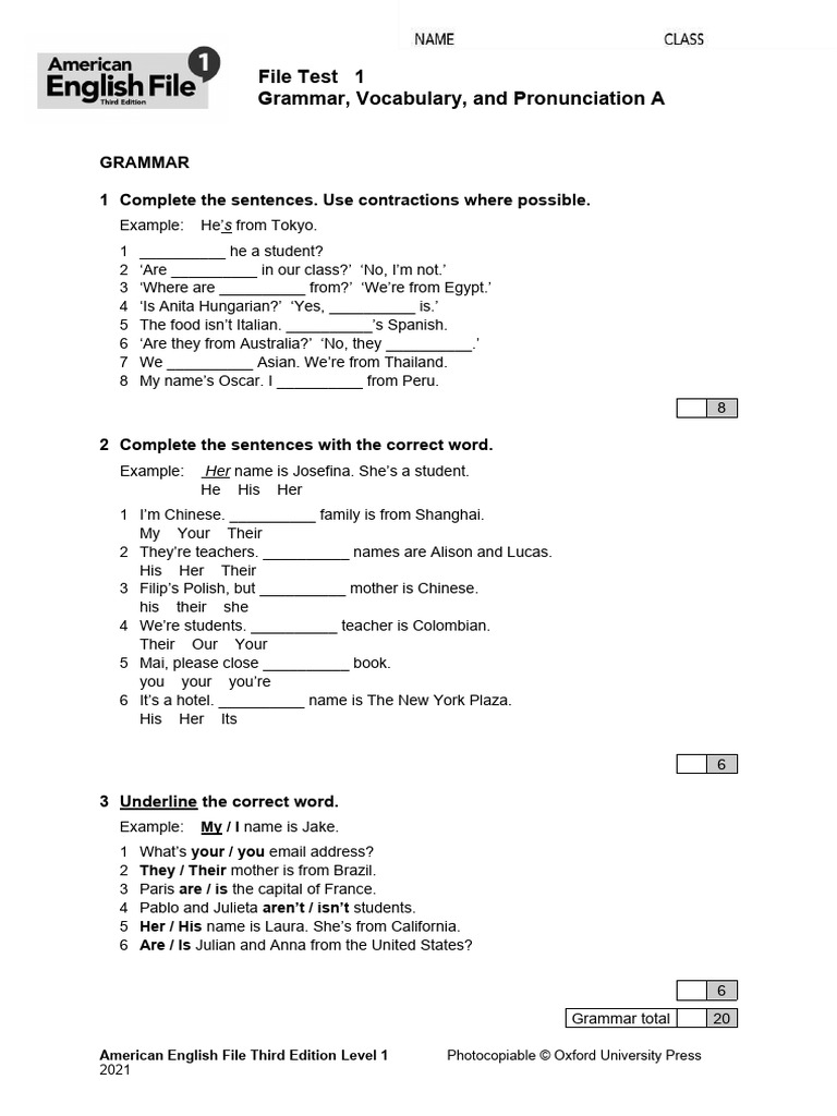 American English File 3 Test A | PDF | Human Communication | Phonetics