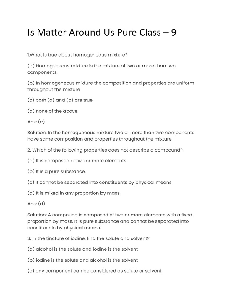 Understanding Pure and Mixture Types | PDF | Mixture | Chemical Compounds