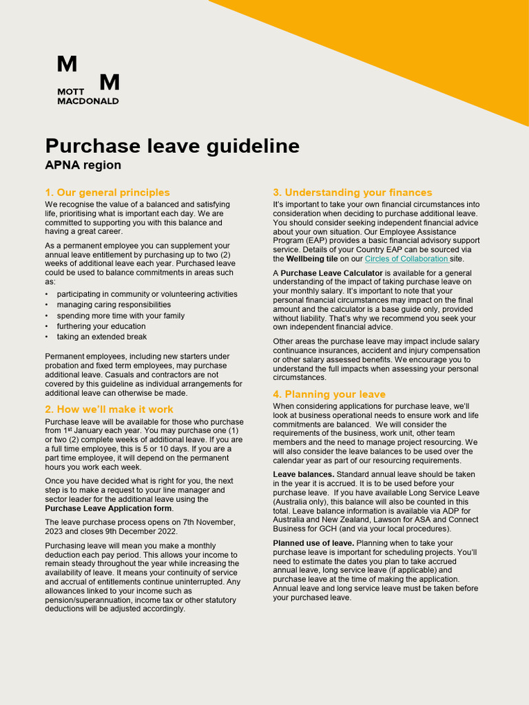 APNA Purchase Leave Guideline V2.0 Sept22 PDF Pension Employment