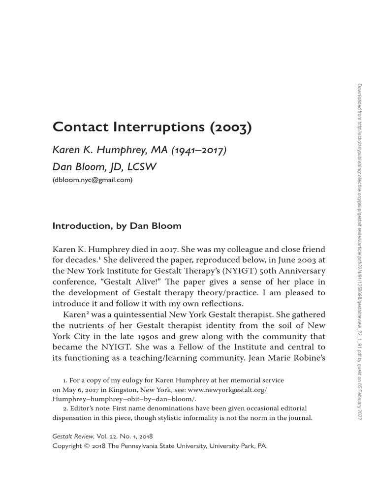 Contact Interruptions (2003) | PDF | Gestalt Therapy | Psychotherapy