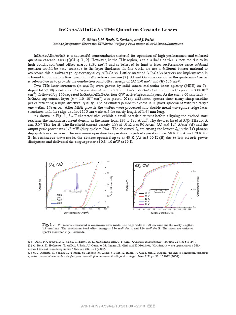 THz Quantum Cascade Lasers with AlInGaAs | PDF | Electronics | Applied ...