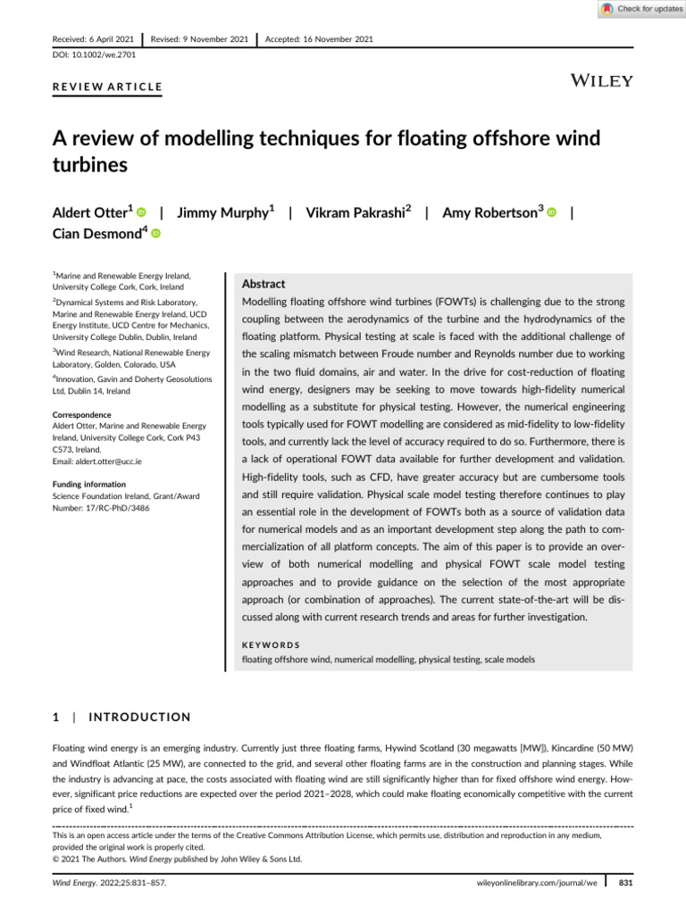 A Review of Modelling Techniques For Floating Offshore Wind Turbines ...