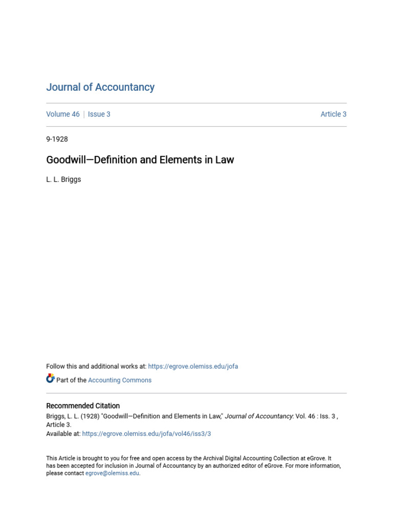 Goodwill: Legal Definition and Elements | PDF | Goodwill (Accounting ...
