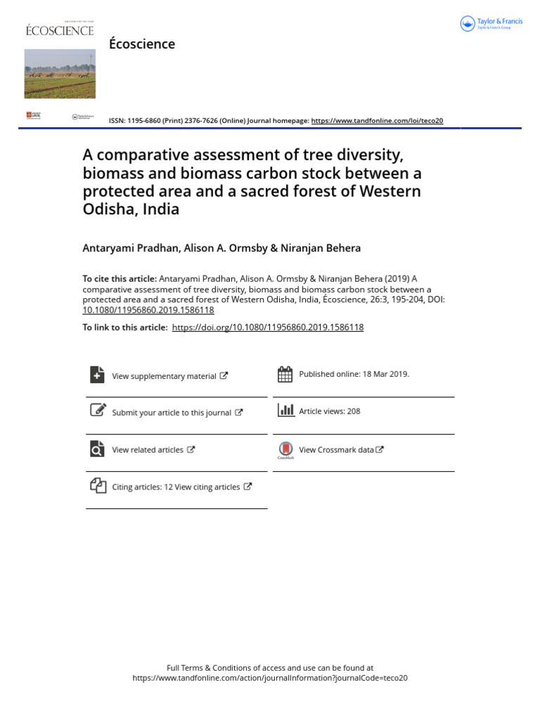 A Comparative Assessment of Tree Diversity Biomass and Biomass Carbon ...