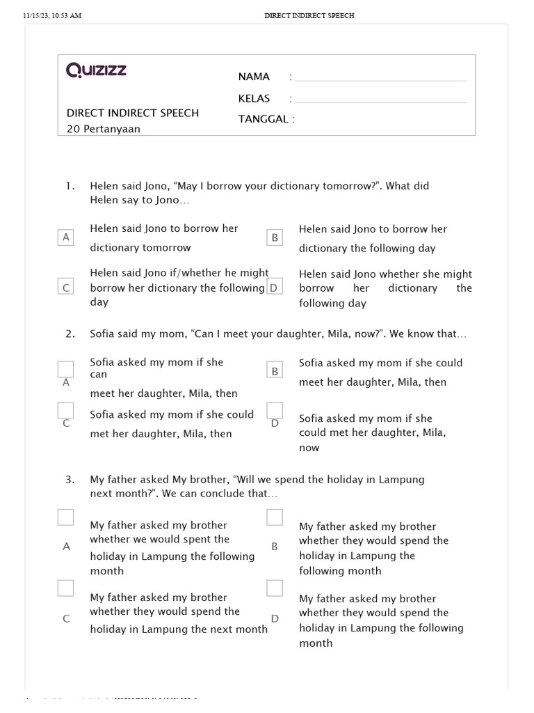 Direct Indirect Speech | PDF