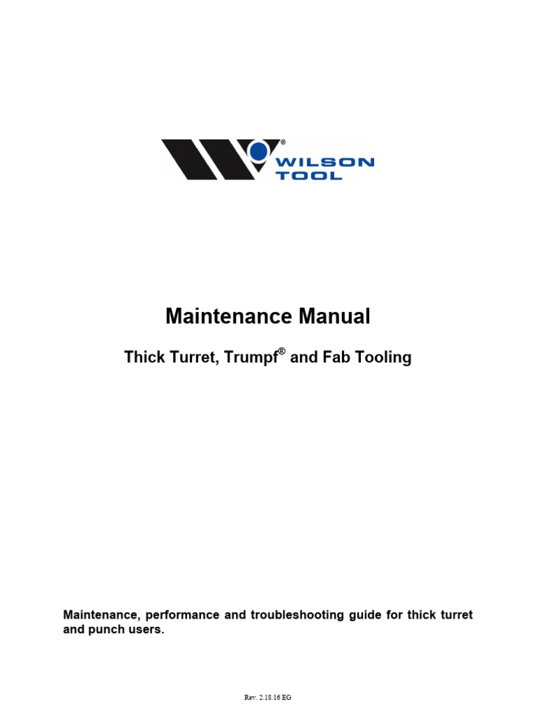 Maintenance Manual: Thick Turret, Trumpf and Fab Tooling | PDF ...