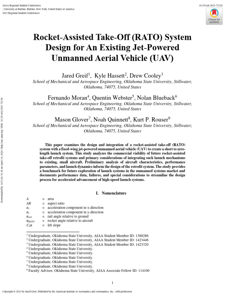 Greif Et Al 2024 Rocket Assisted Take Off (Rato) System Design For An ...