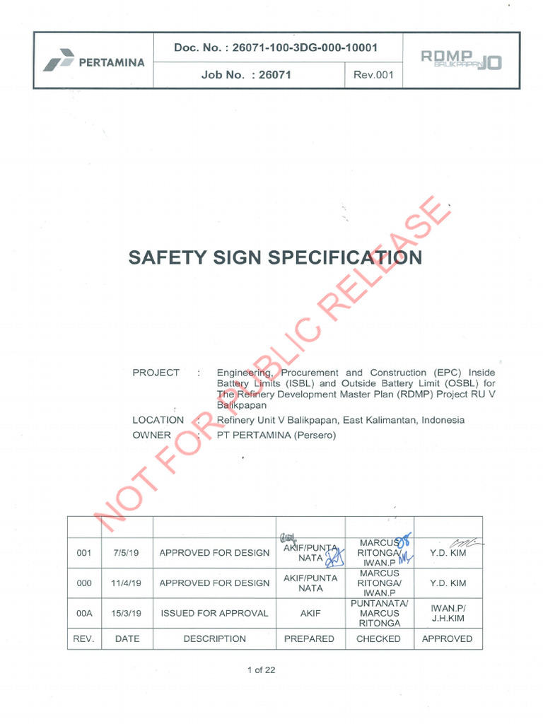 Safety Sign Specifications for RDMP Project | PDF | Firefighting | Color