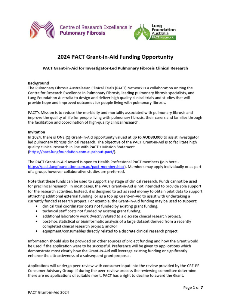 PACT Grant in Aid Application - April2024 | PDF | Clinical Trial