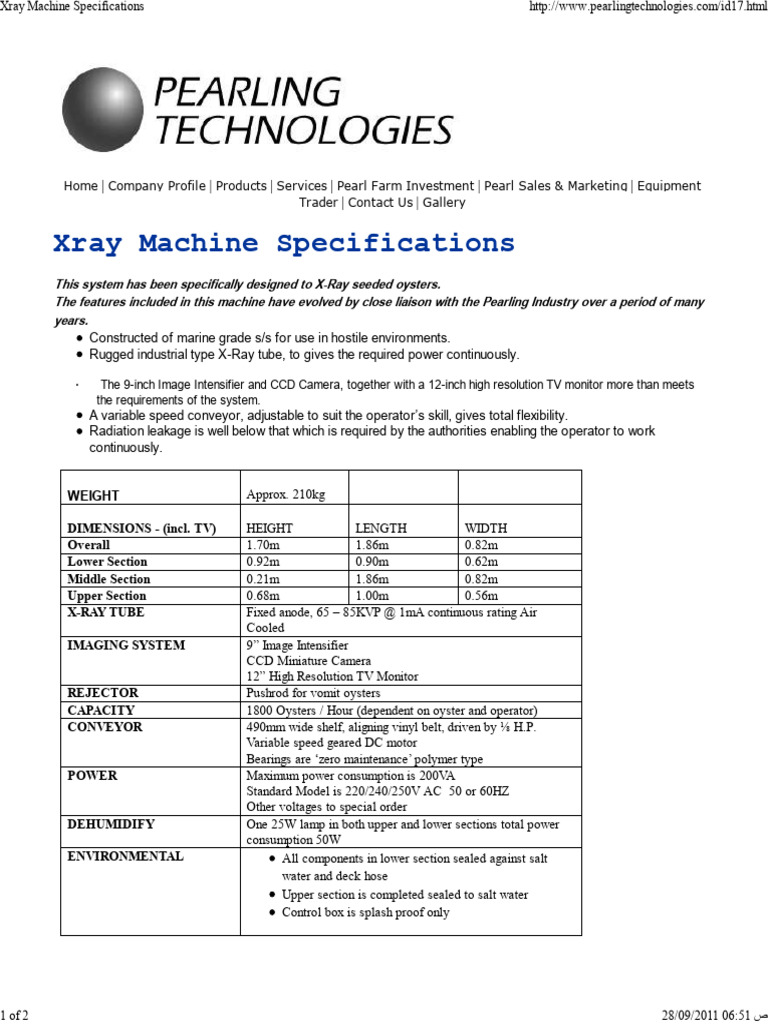 Xray Machine Specifications | PDF | X Ray | Vacuum Tube