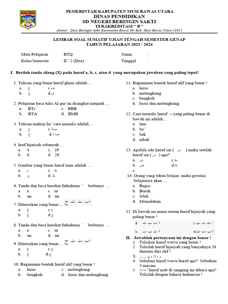 Soal Btq Kelas 2 Pdf