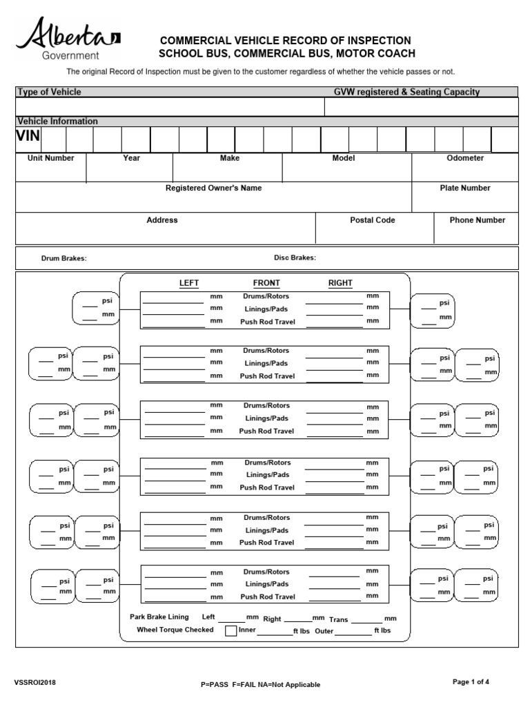 CVIP Record of Inspection Bus PDF Brake Anti Lock Braking System