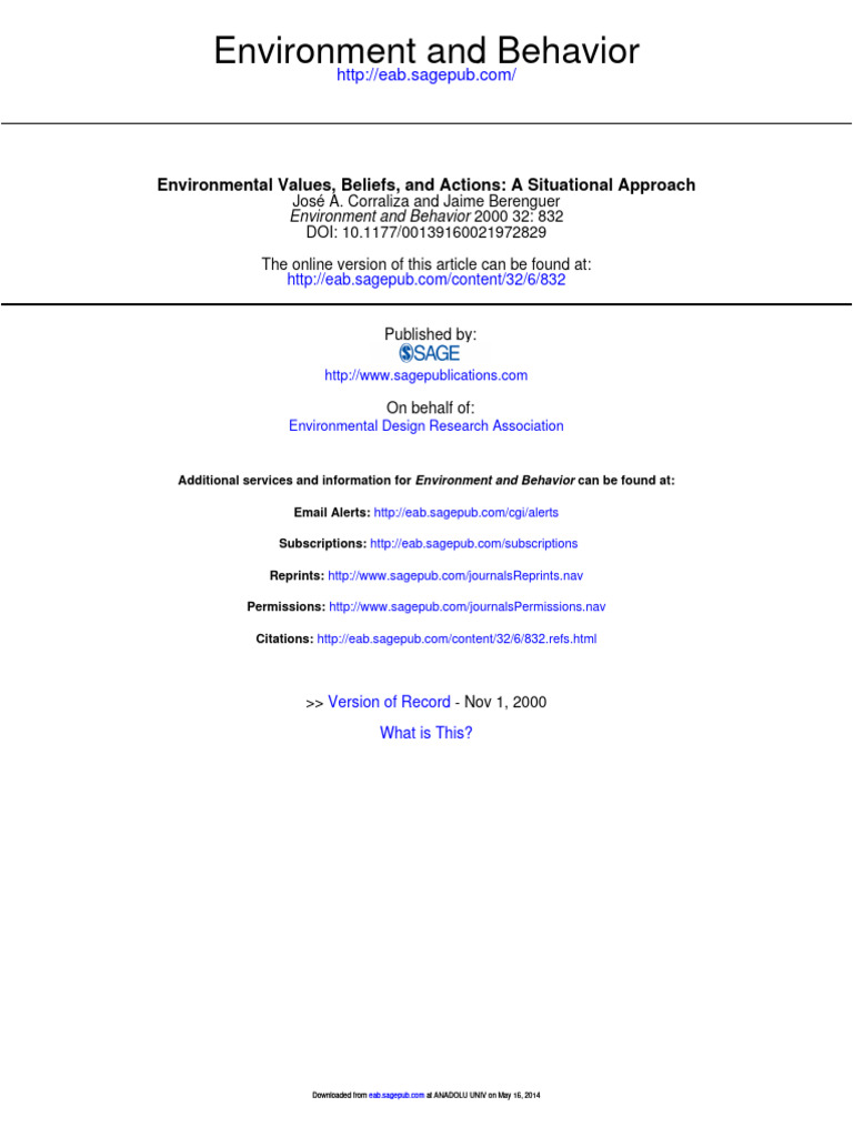 Environmental Values, Beliefs, and Actions: A Situational Approach ...