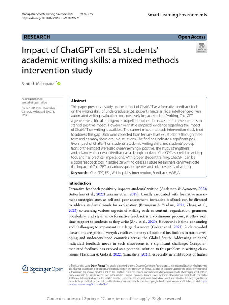 Impact of ChatGPT On ESL Students Academic Writin | PDF | English As A ...