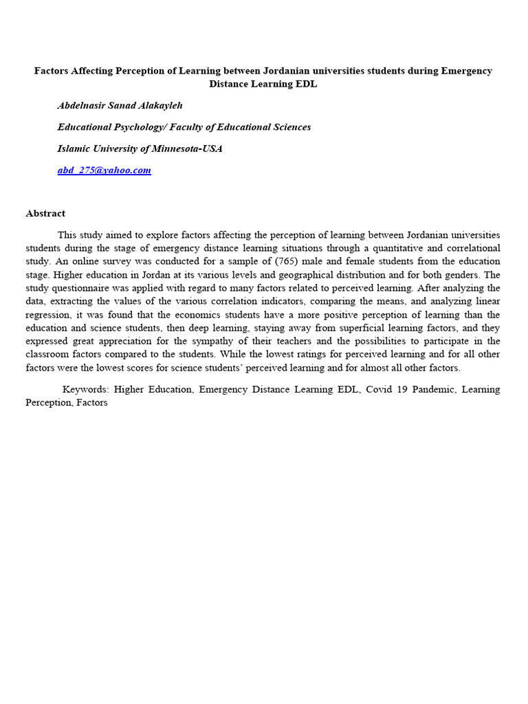 Factors Affecting Perception of Learning Without Auther | PDF ...