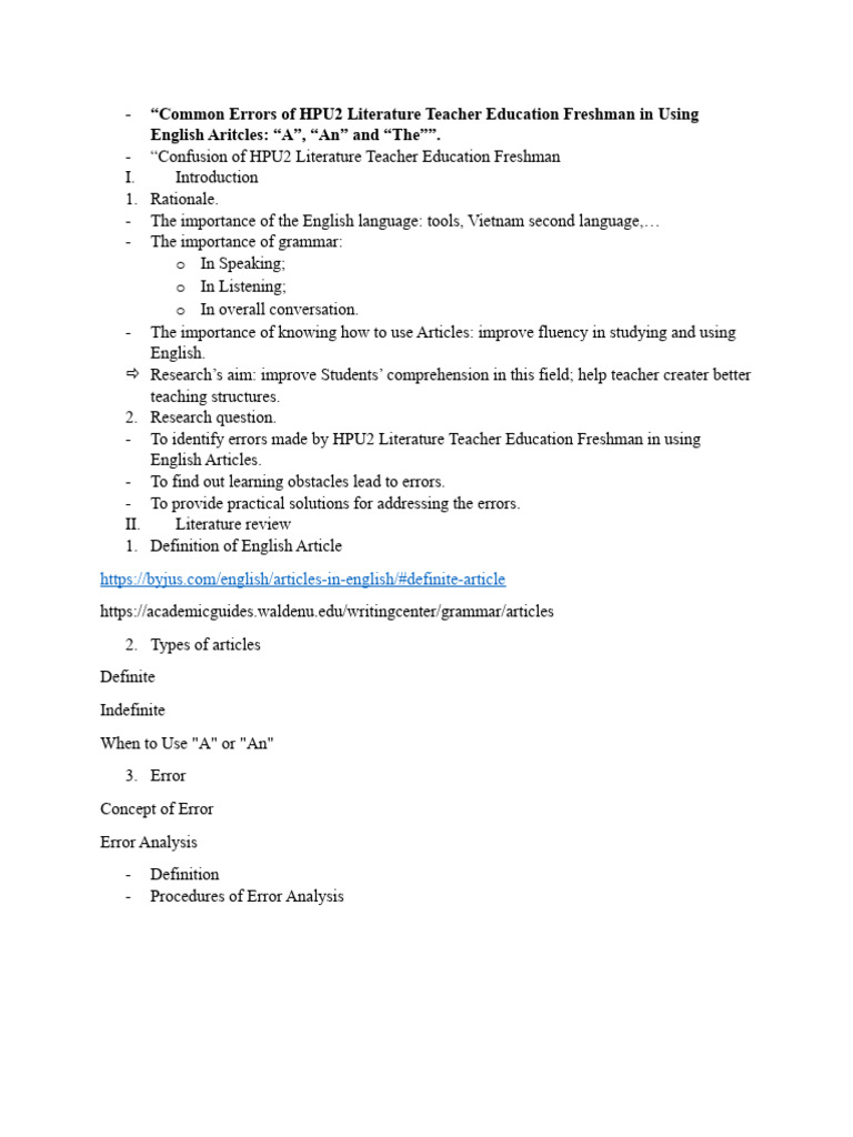 Common Errors in Using English Articles | PDF | Language Arts & Discipline
