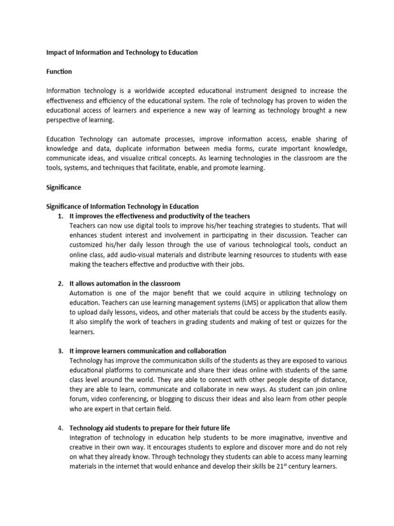 Impact of Information and Technology To Education | PDF | Educational ...
